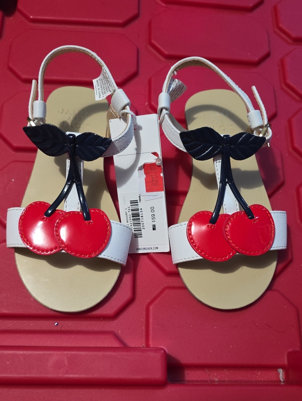 Janie and Jack White Sandals with Red Cherry Appliqués